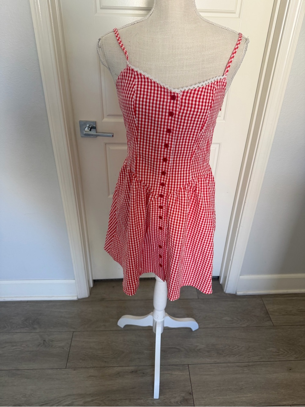 Red & White Gingham Button Front Sundress